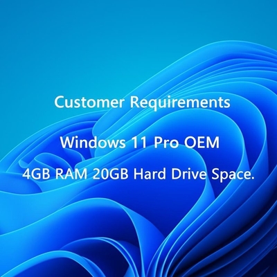 Requisiti del cliente Windows 11 Pro OEM 4GB RAM 20GB spazio su disco rigido